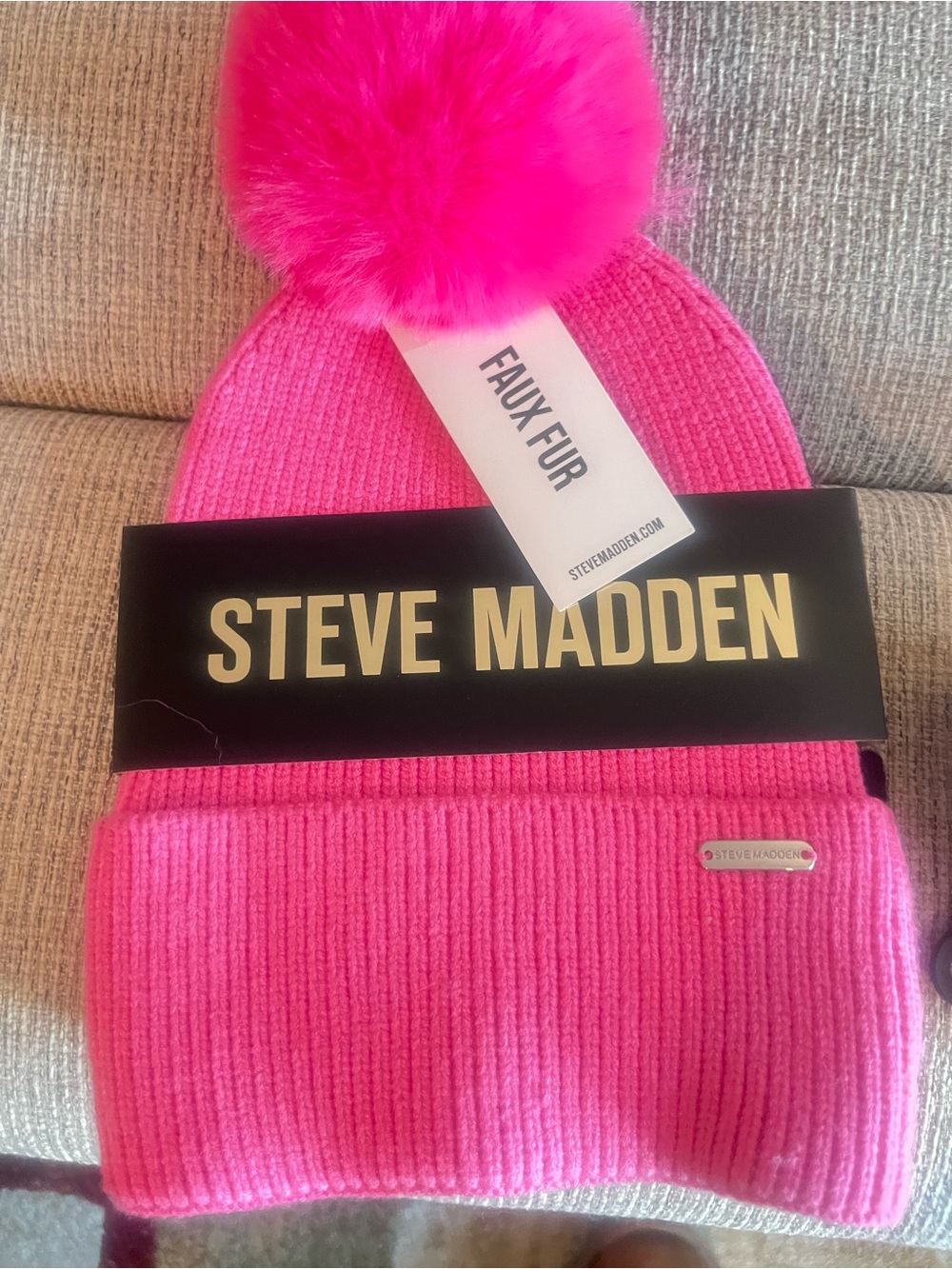 Two for 1 price Steve Madden Pink Faux Fur Pom Beanie. One size!